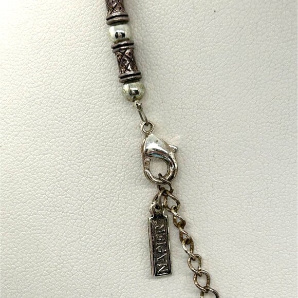 Vintage Napier Silver-Tone Beaded Necklace Textured Cylindrical Metal Beads 18" - Picture 6 of 10